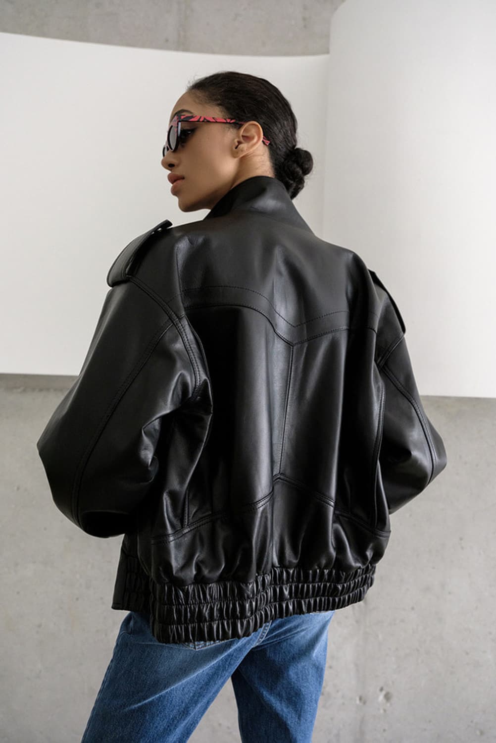 강자매 이탈리안 램스킨 오버핏 레더 블루종 자켓 상품이미지2