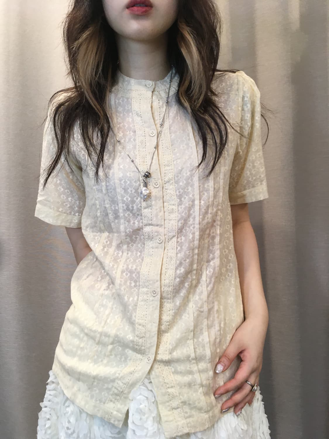 일본빈티지 아이보리 자카드 블라우스 상품이미지8