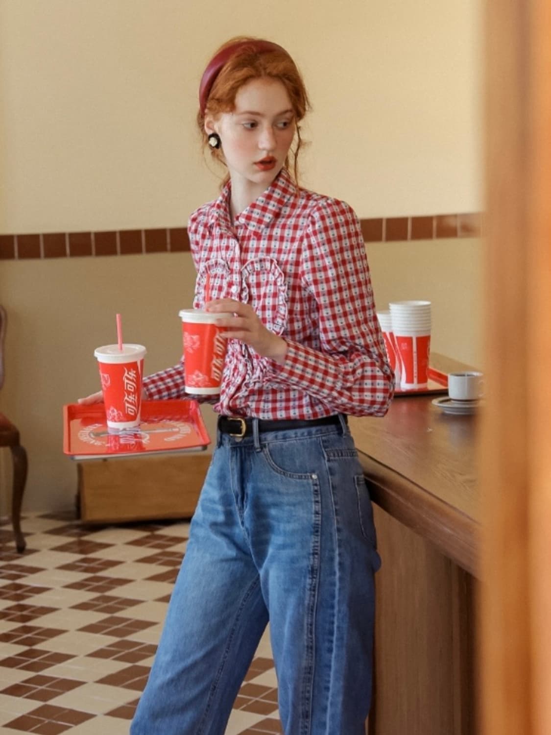 쎄무아듀/ 하트 프릴 체크 셔츠 상품이미지2