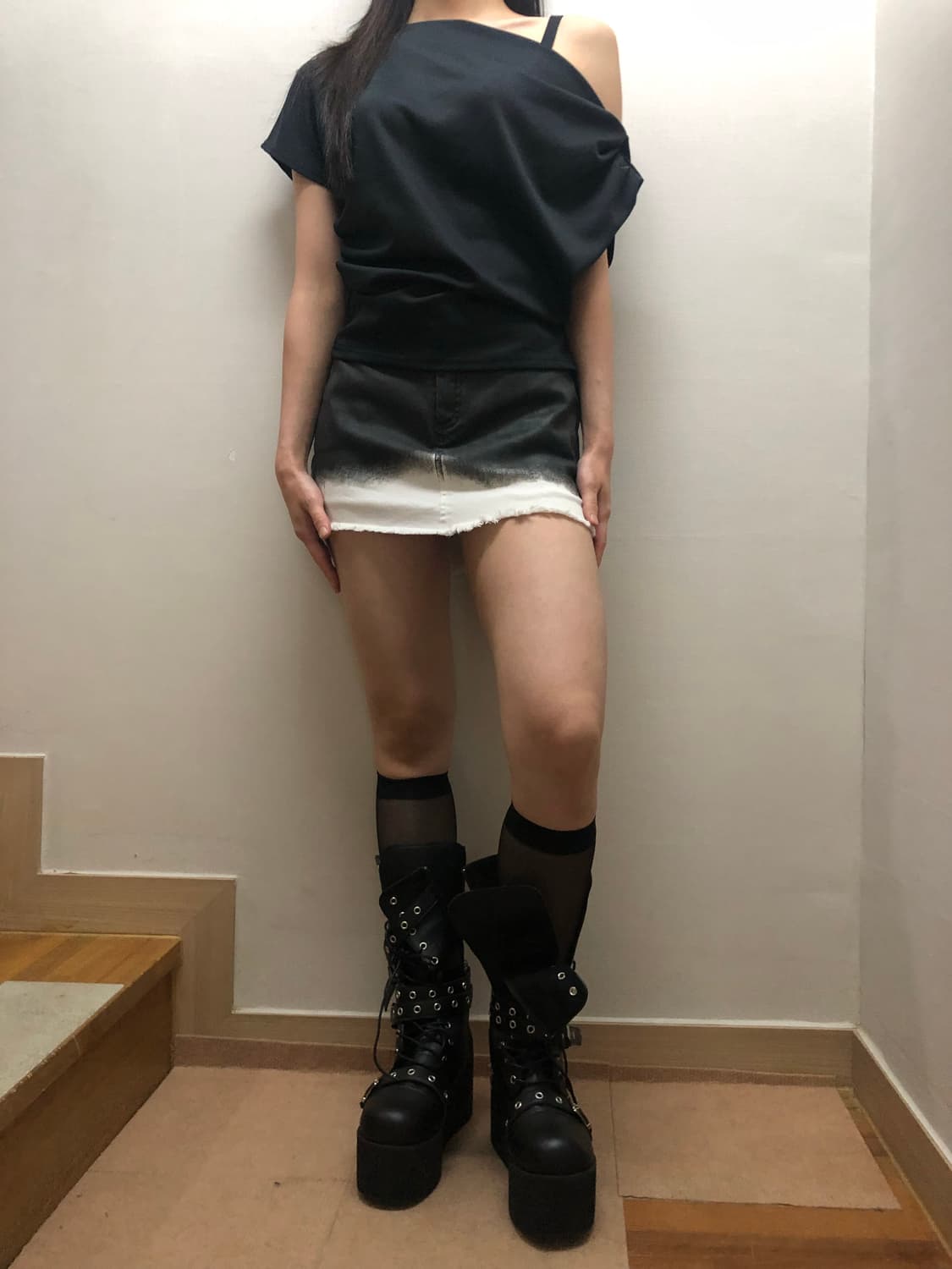 빈티지 그라데이션 코팅 미니 스커트 상품이미지6