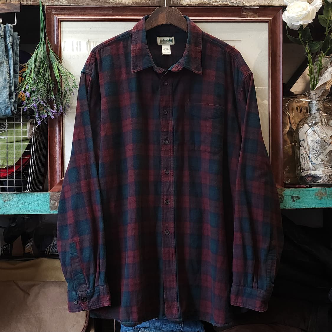 90s 엘엘빈 체크셔츠 플란넬 셔츠 헤비코튼 워크셔츠 레드 그린 xxl 상품이미지1
