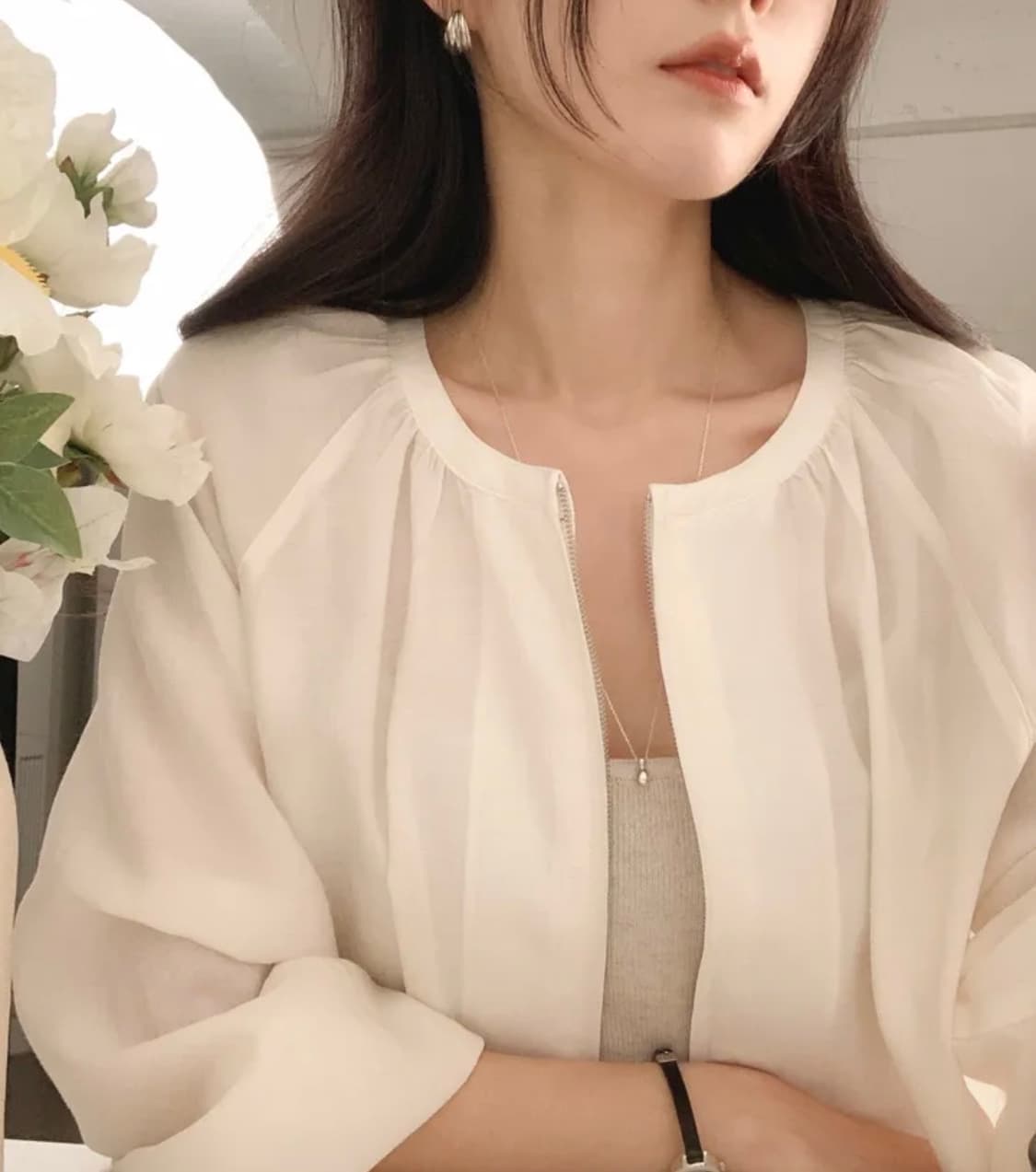 사색 에센 셔링 블라우스 자켓 아이보리 사색 블라우스 사색 자켓  63, 상품이미지2