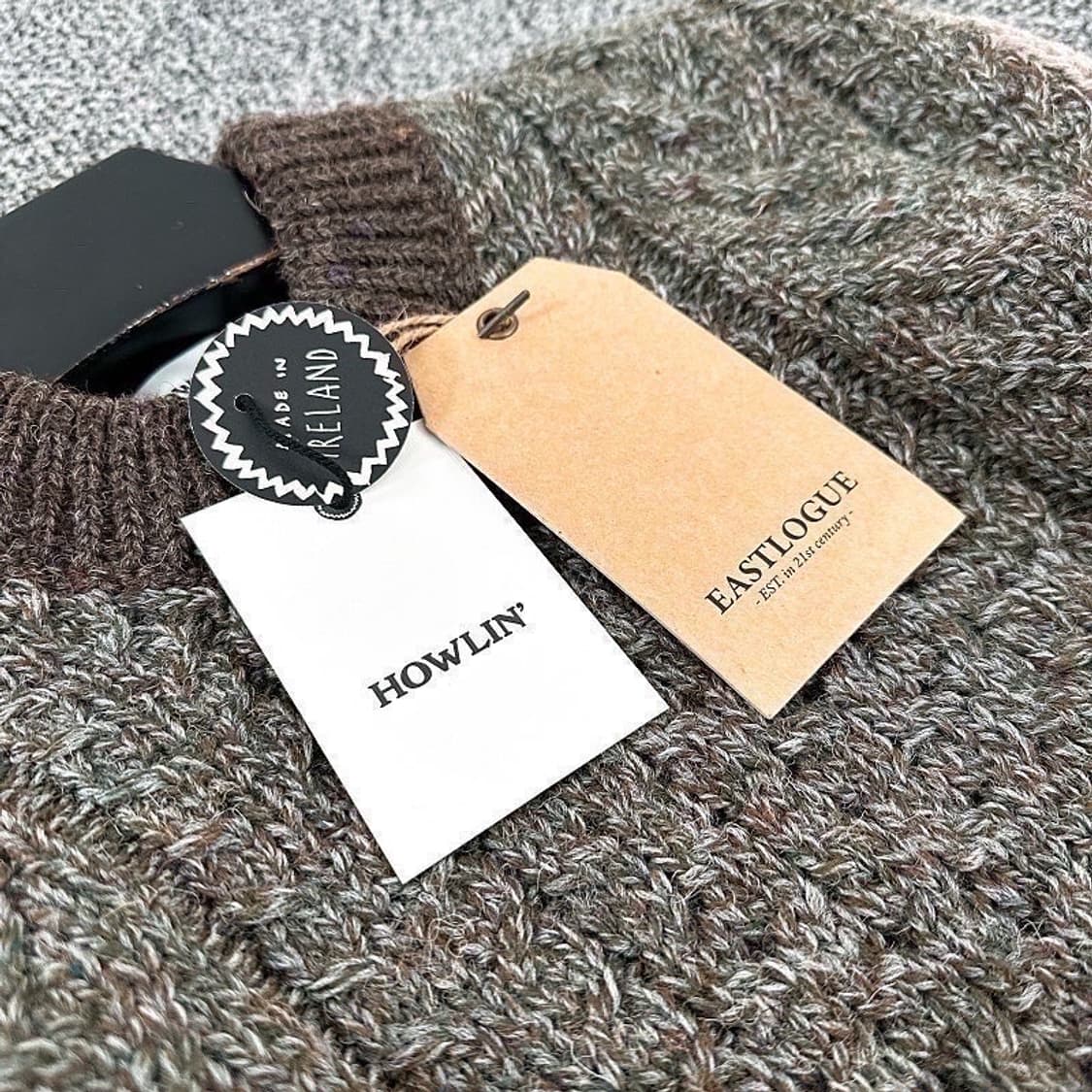 (정품/새상품) 이스트로그 X 하울린 콜라보 남성 카키그린 케이블 울니트 상품이미지5