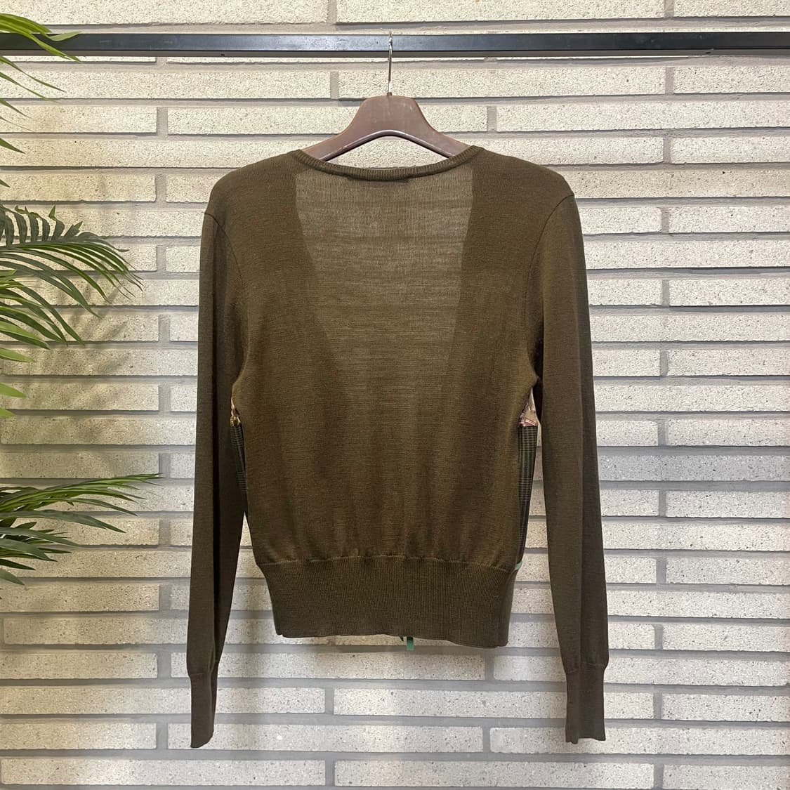 JPN VINTAGE 오픈 니트 가디건 패치워크 스트링 디테일 카키 상품이미지3