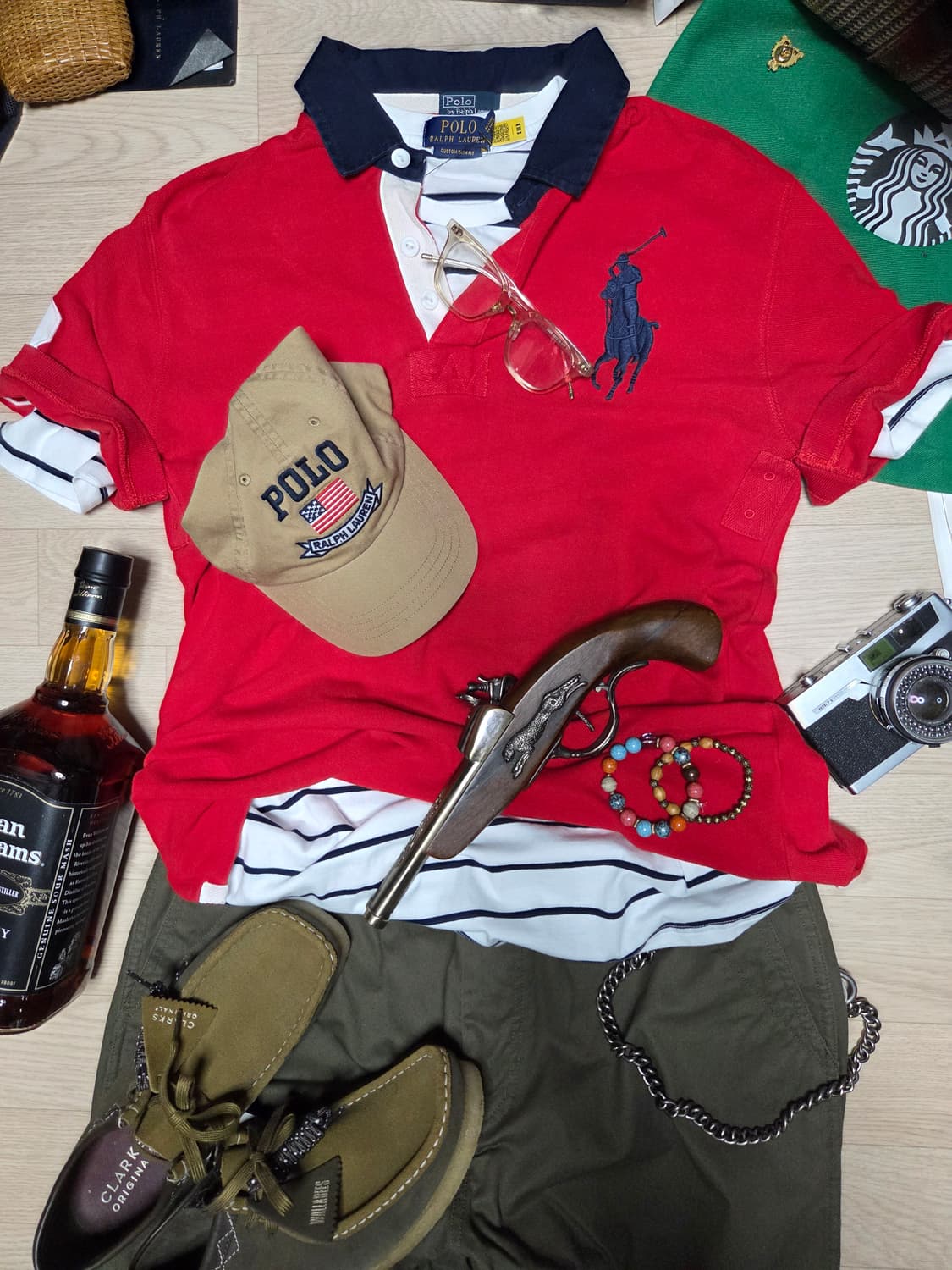 POLO RALPH LAUREN 레드 네이비 반팔 카라티 티셔츠  상품이미지1