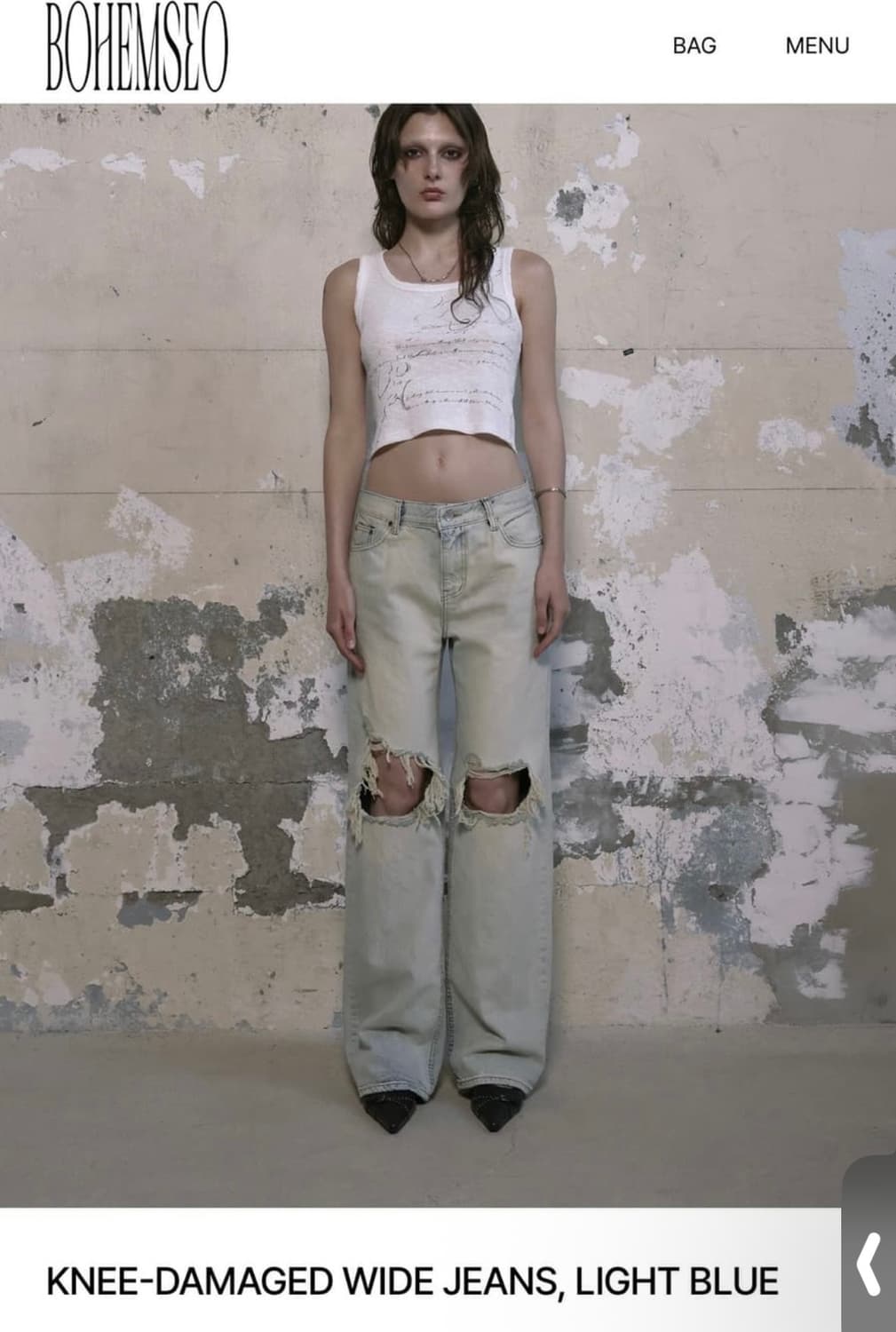 보헤미안서울) Knee-Damaged Wide Jeans LB L 상품이미지1