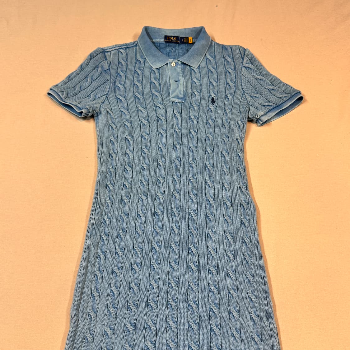 L) 폴로 랄프로렌 가먼트다이 케이블 니트 원피스 하늘색 상품이미지2