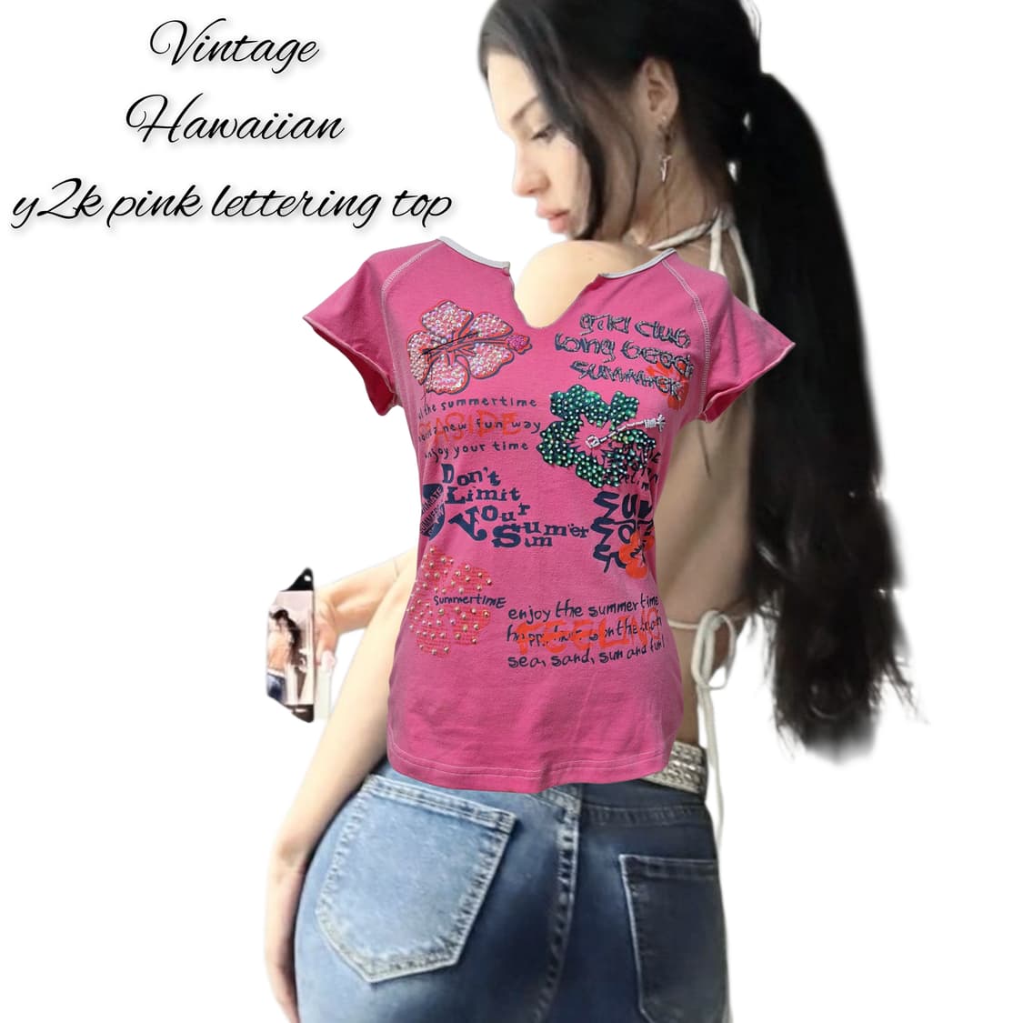 Vintage Hawaiian y2k pink lettering top 상품이미지1