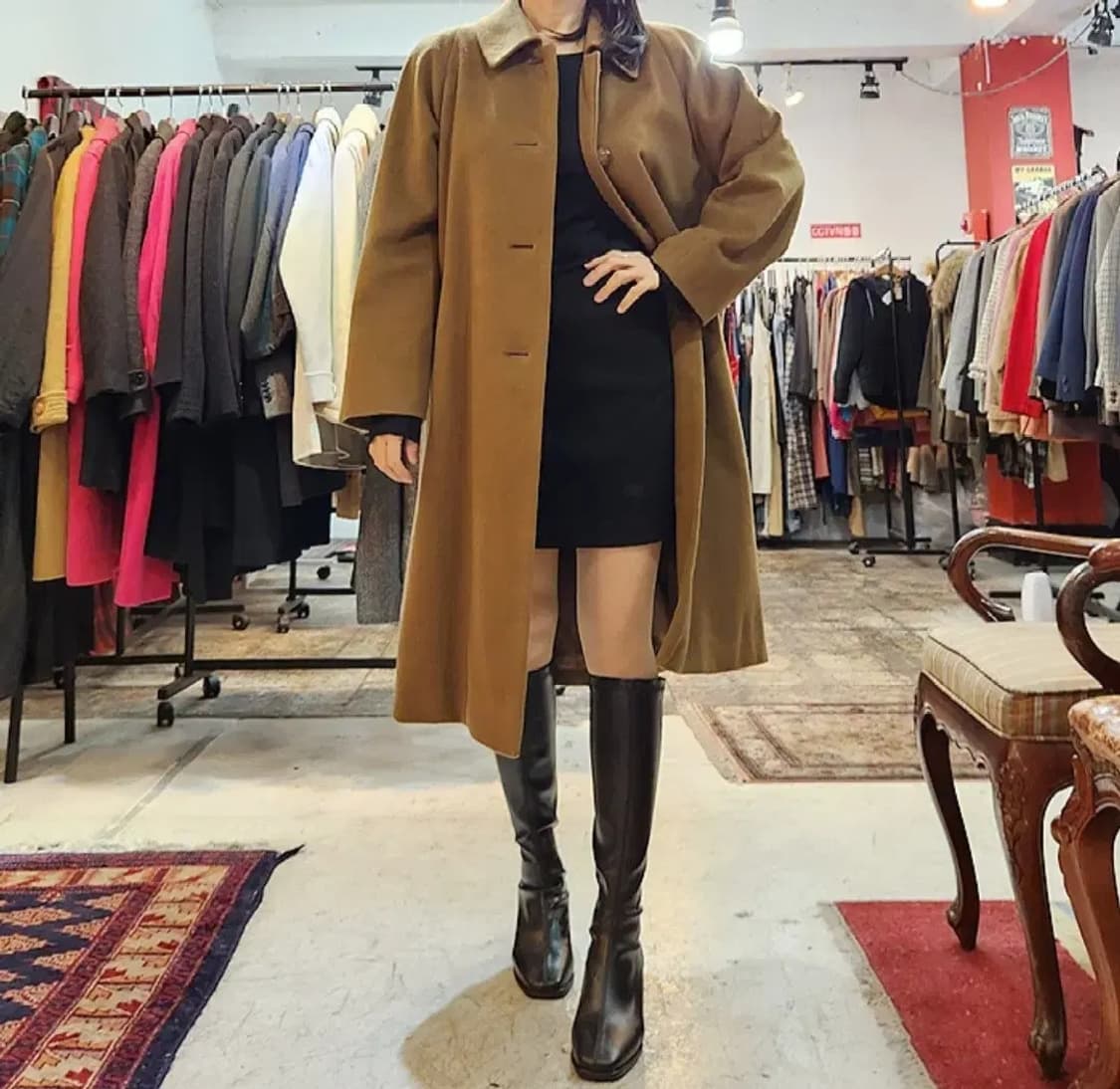 90s CARAT by 산요 울 카멜 브라운 롱 빈티지 코트 상품이미지2