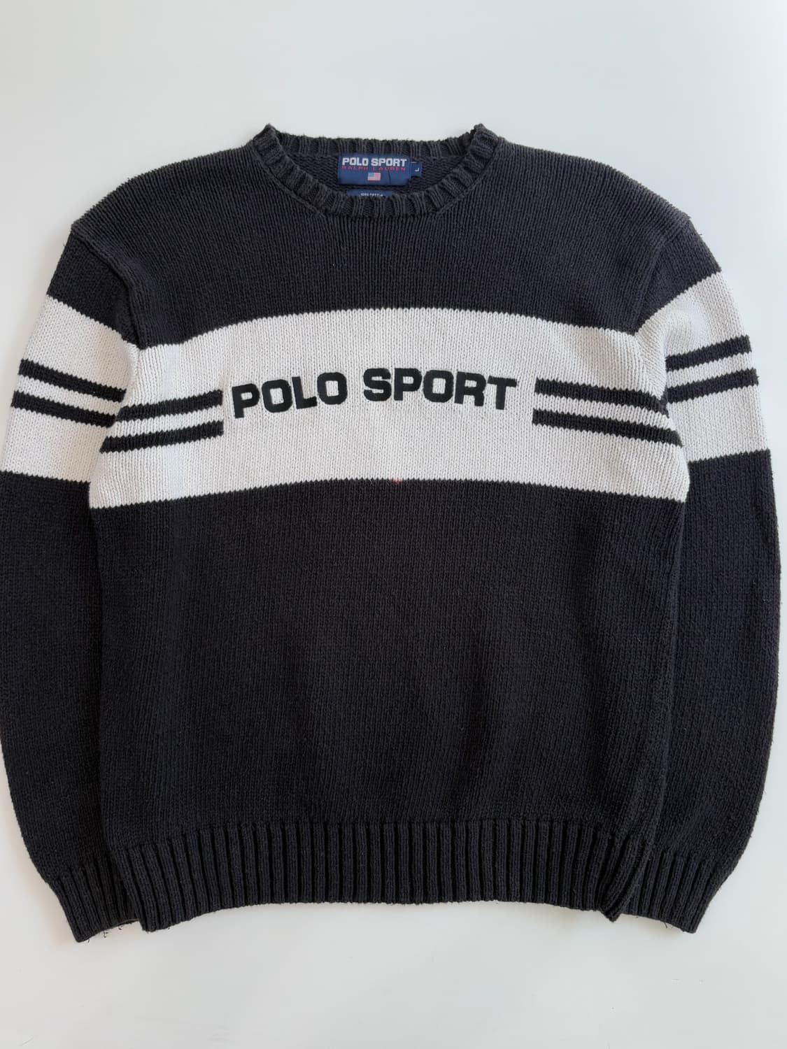 Polo Sport 폴로 스포츠 코튼 네이비 배색 라운드넥 니트  상품이미지1