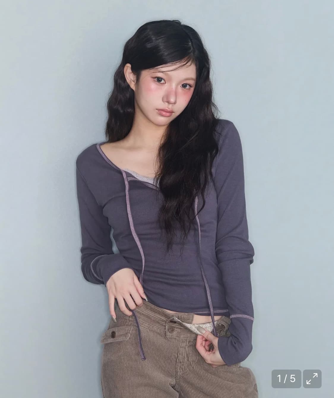 미레코 스티치 리본 긴팔 STITCH RIBBON T CHARCOAL 상품이미지1