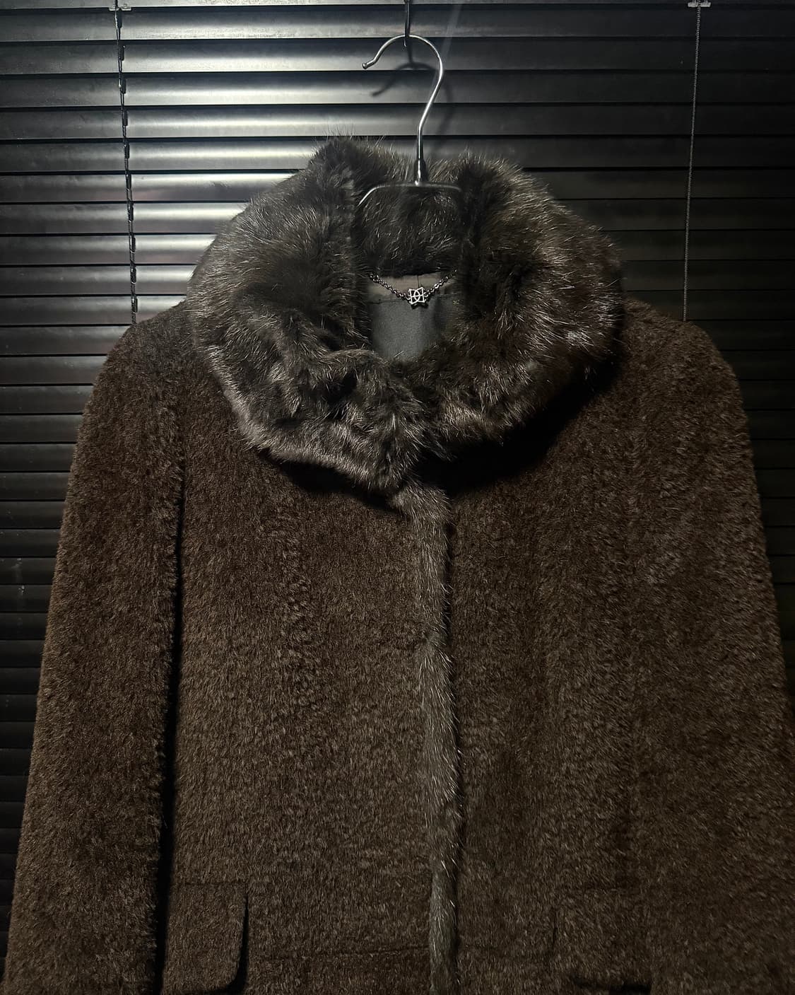 샤트렌 알파카 울 머스카렛 털 퍼 밍크 코트 브라운 갈색 90 S 하이넥 상품이미지3