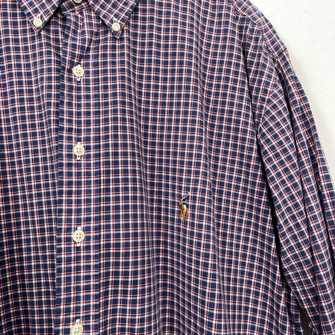 폴로 랄프로렌 네이비 레드 체크 버튼다운 클래식핏 셔츠 L 상품이미지4