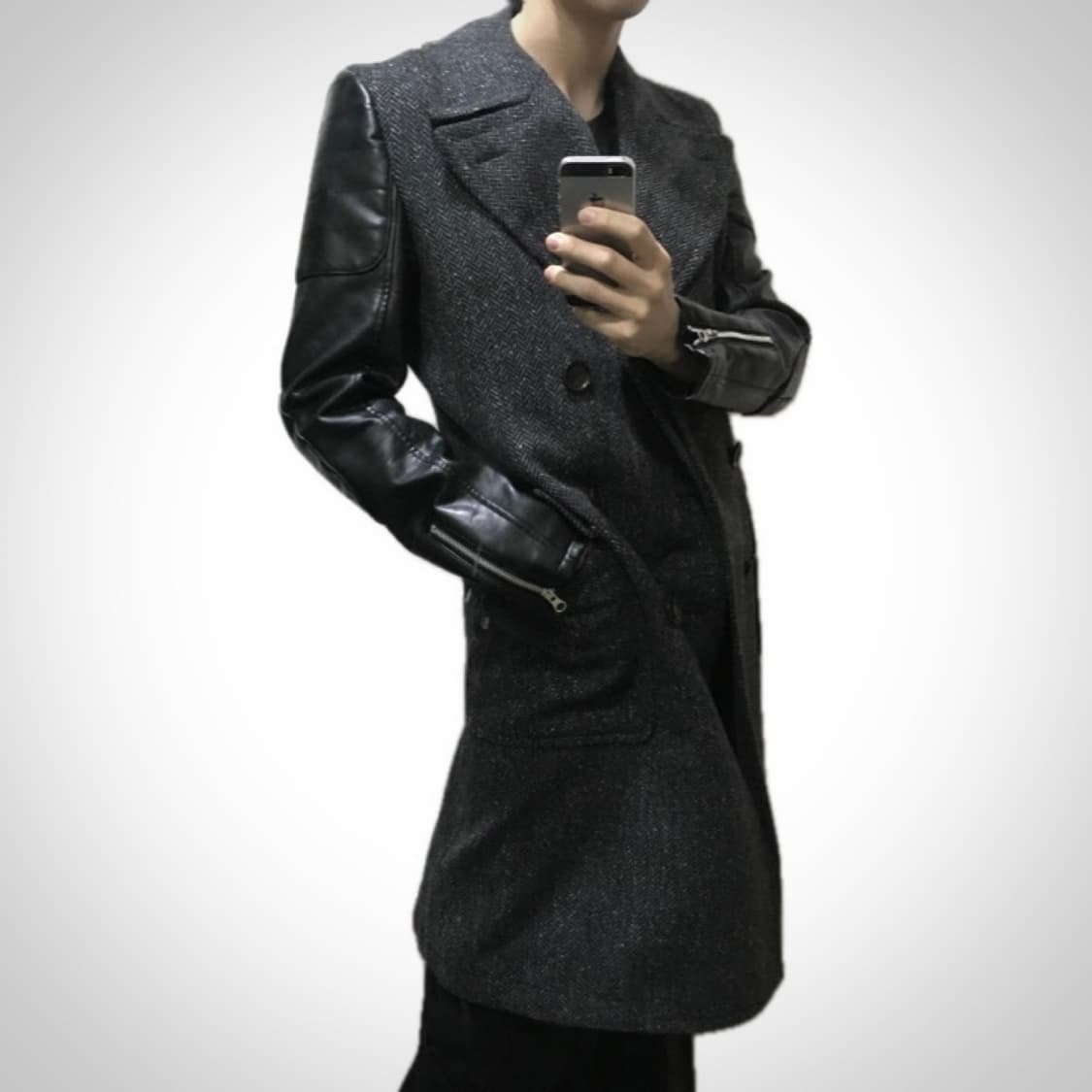 준야 와타나베 맨 17FW 런웨이 암레더 패치 더블 코트 상품이미지5