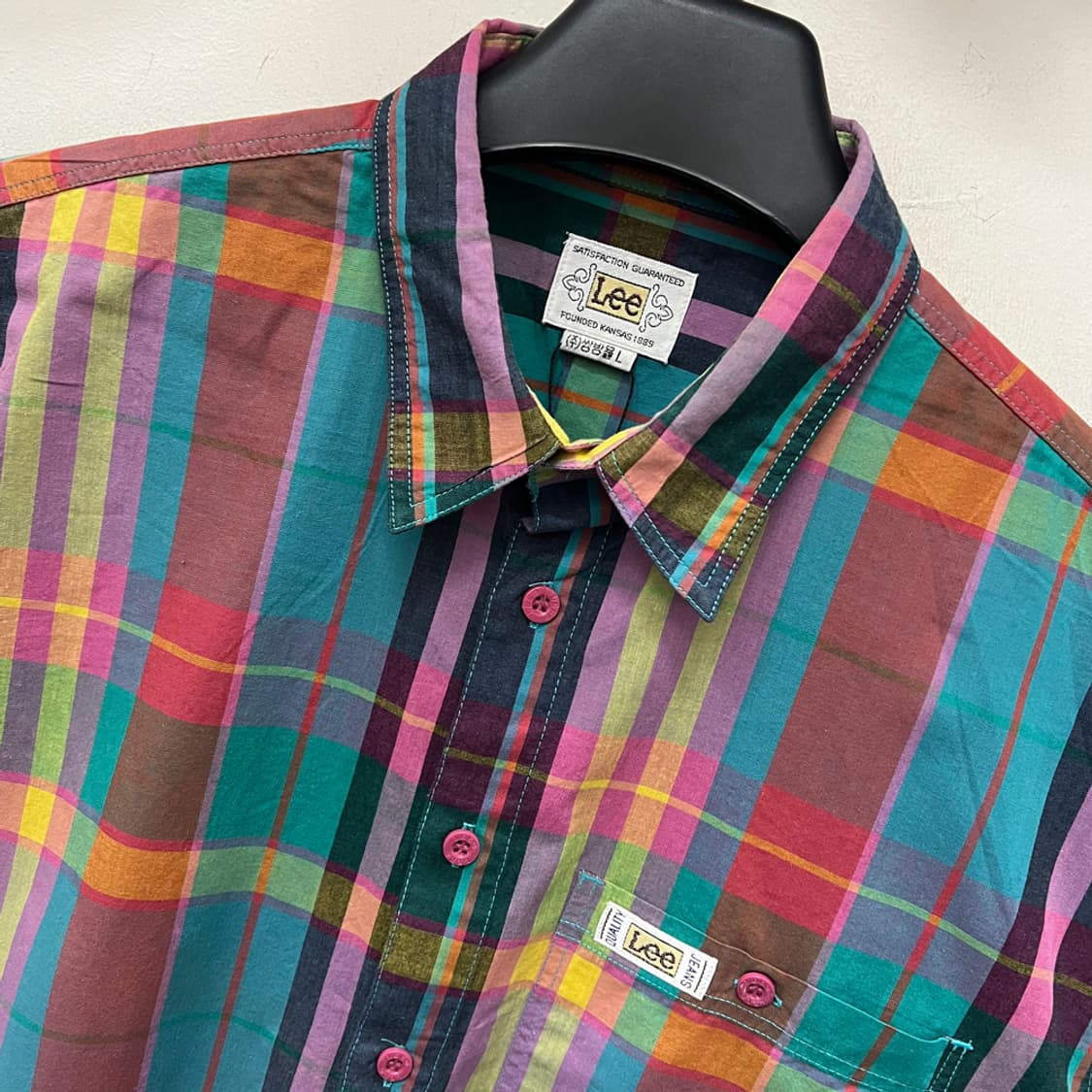 90s Lee 리 쌍방울 멀티컬러 반팔 체크 셔츠 남방 L 상품이미지3