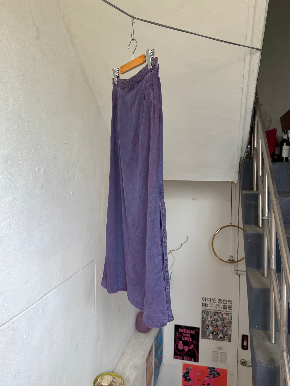 퍼플 워싱 코튼 롱 스커트 상품이미지5