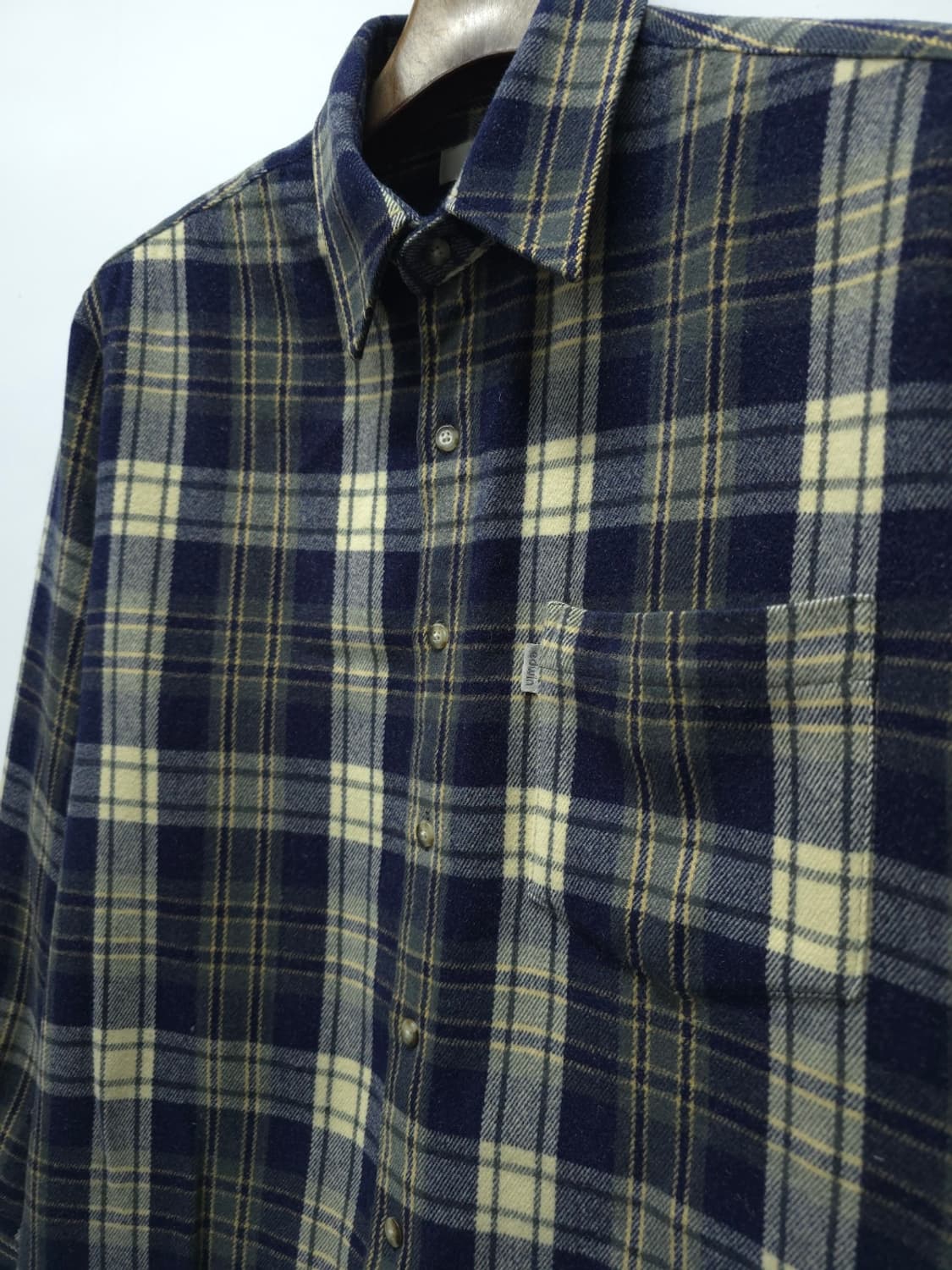에드윈 남성 네이비 옐로우 체크 모직 셔츠 상품이미지4