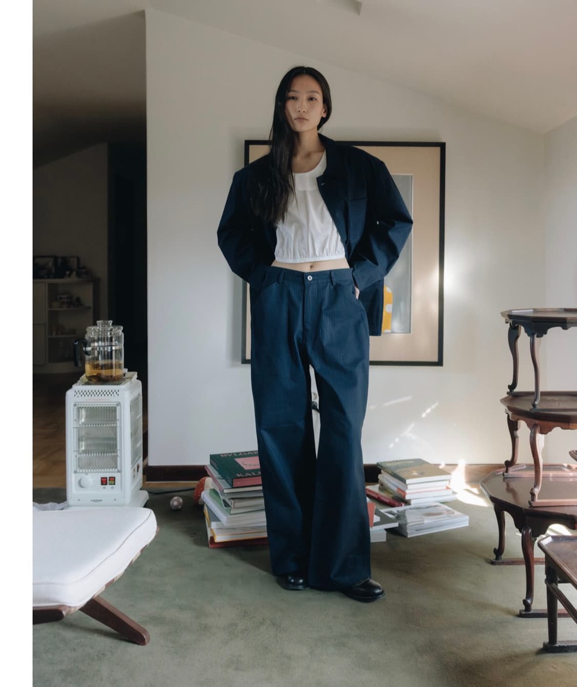 새상품) 파르벵 farven 헤링본 워크 네이비 자켓+팬츠 M 세트 상품이미지8