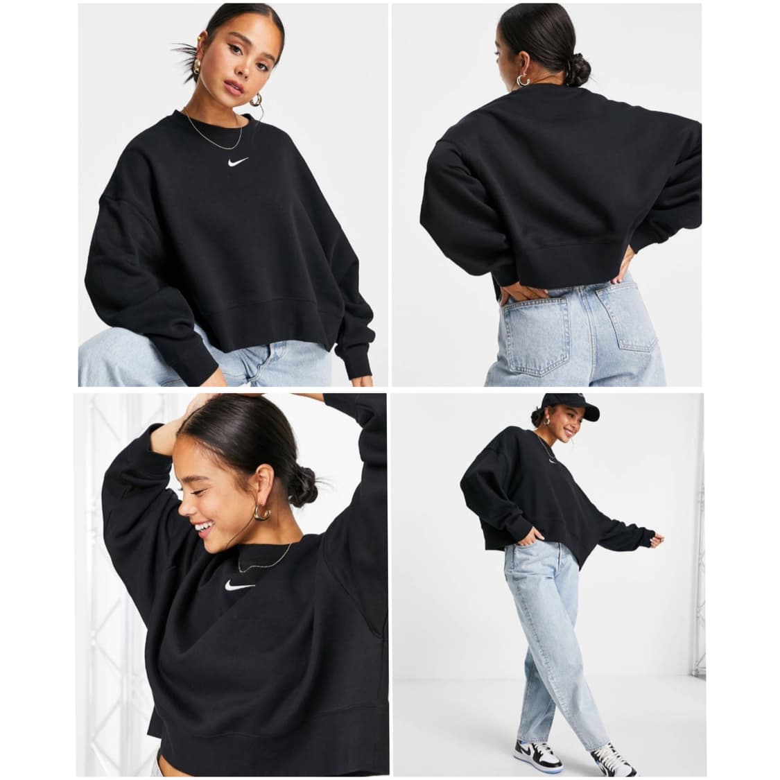 [무료배송][S]나이키 여성용 에센셜 기모 오버핏 크롭티 맨투맨 상품이미지1