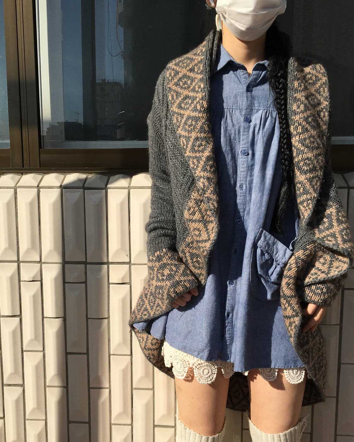 Nomadic pattern ruffle open knit cardiga 상품이미지1