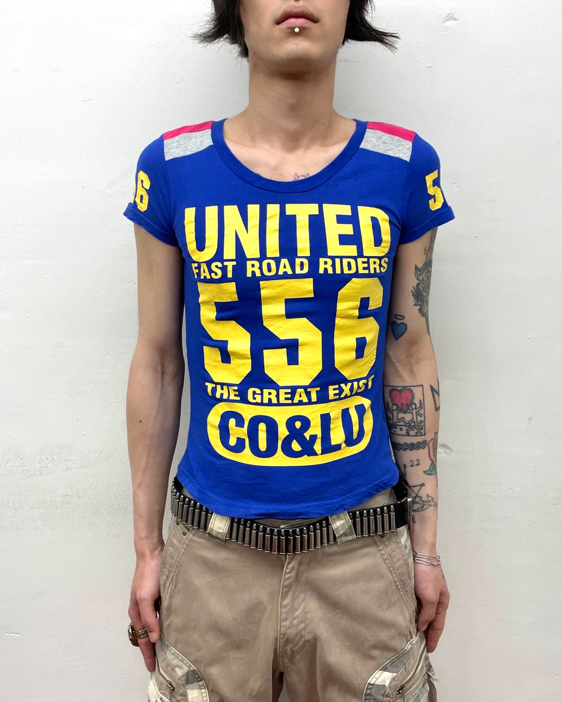 Retro co&lu Yellow Lettering Blue T 상품이미지1