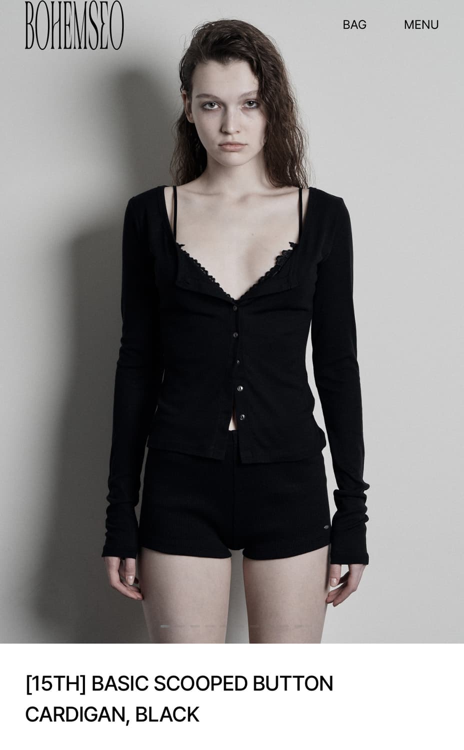 보헤미안서울 베이직 스쿱 버튼 가디건 블랙 상품이미지1