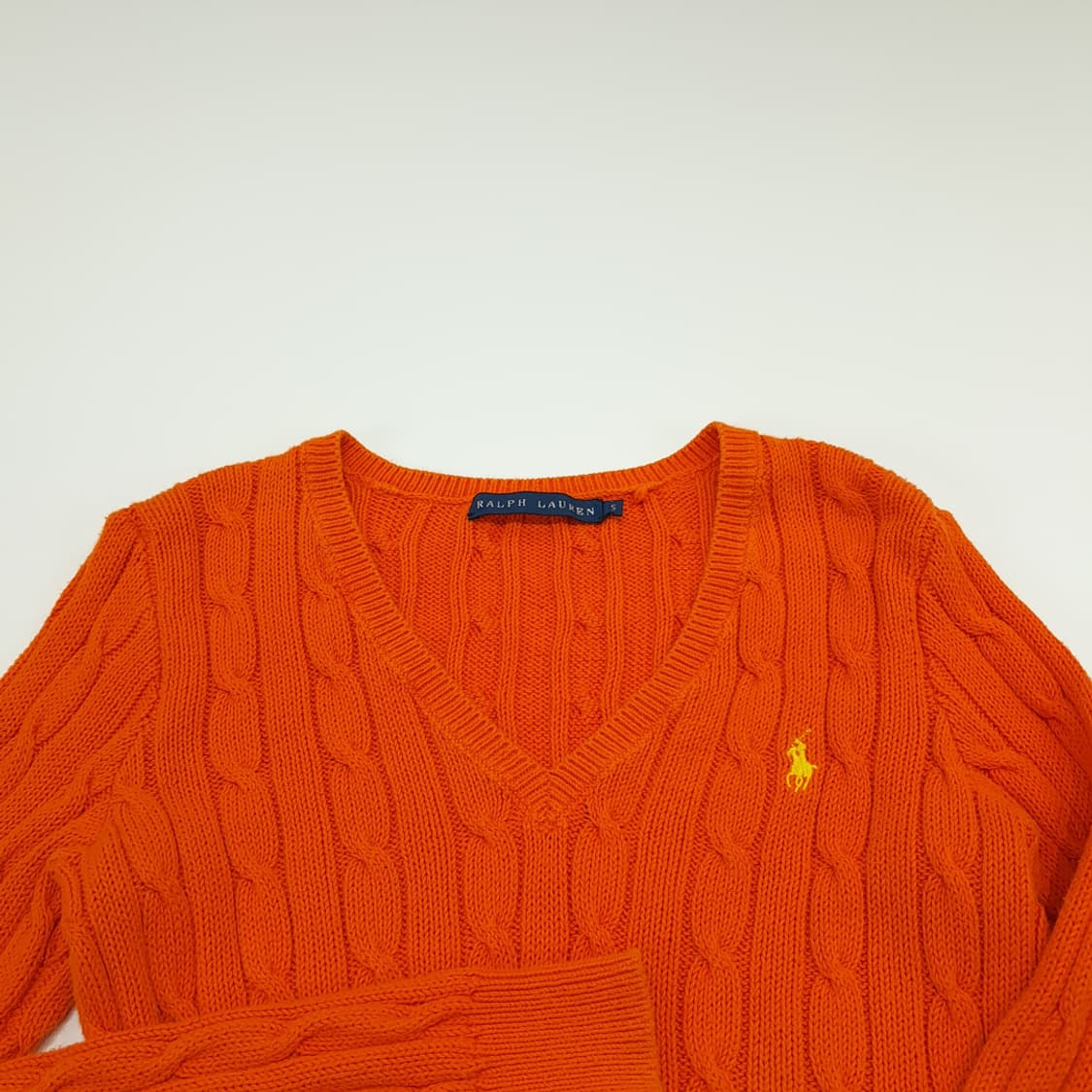 CN826W S 폴로 랄프로렌 오렌지 V넥 케이블 긴팔 니트 스웨터 상품이미지3