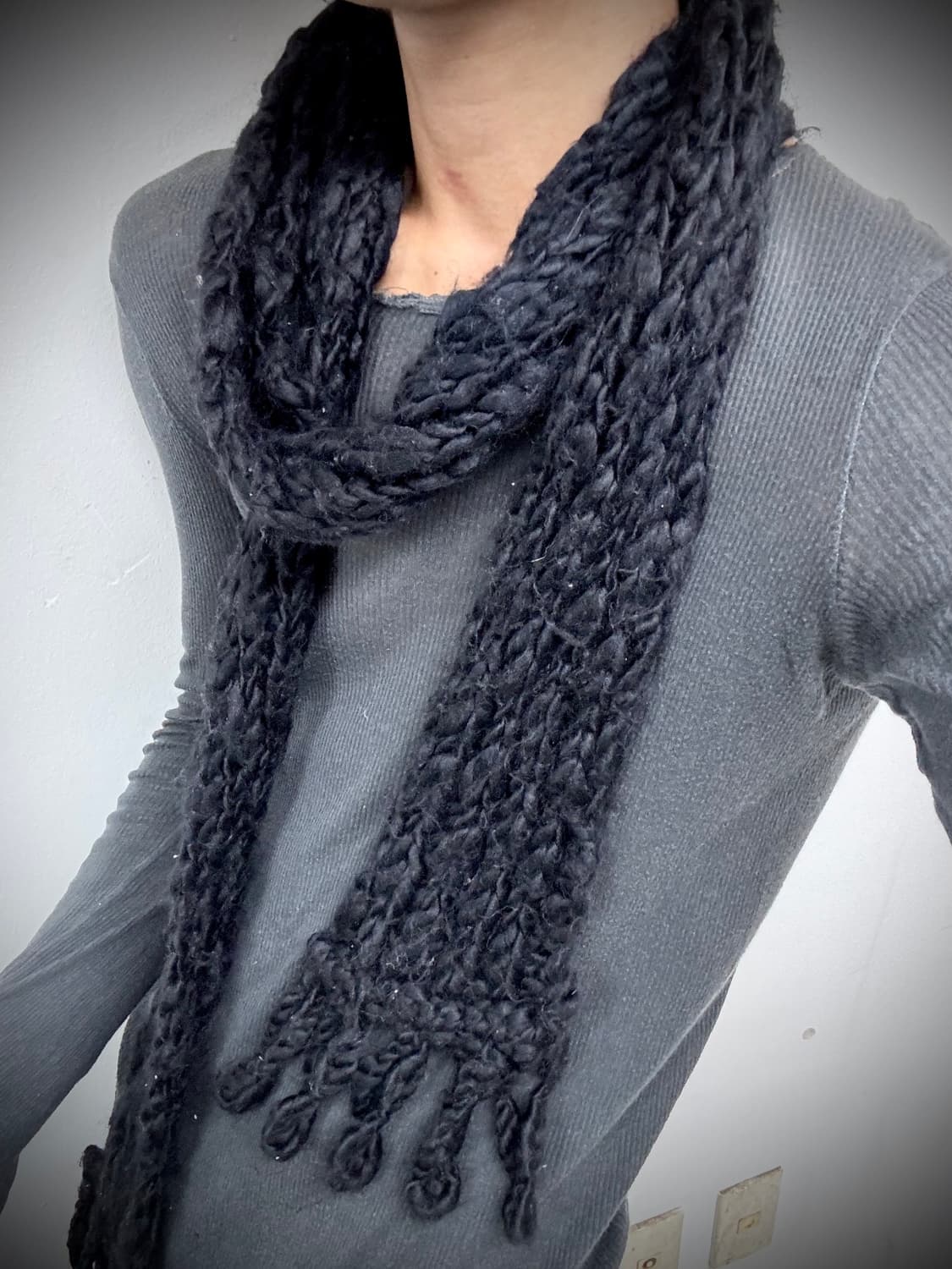 Vintage” Black Chic Mood Knit Scarf 상품이미지2