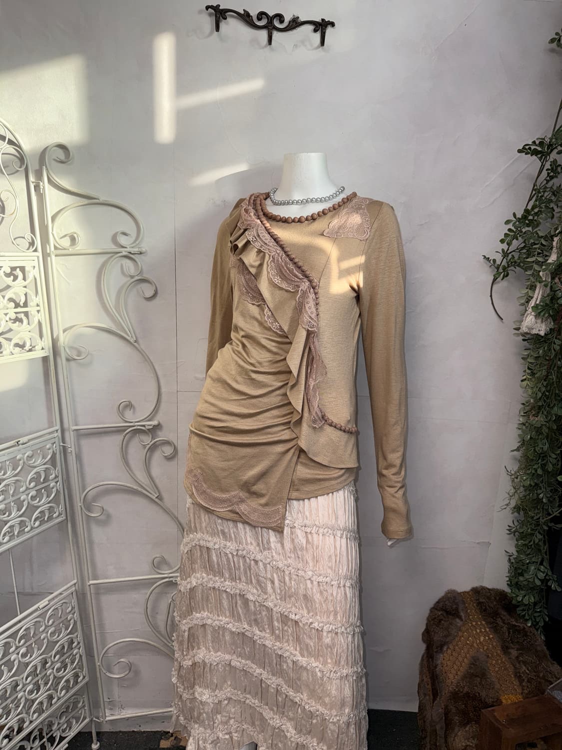 Pink beige fairy ruffle lace long sleeve 상품이미지7