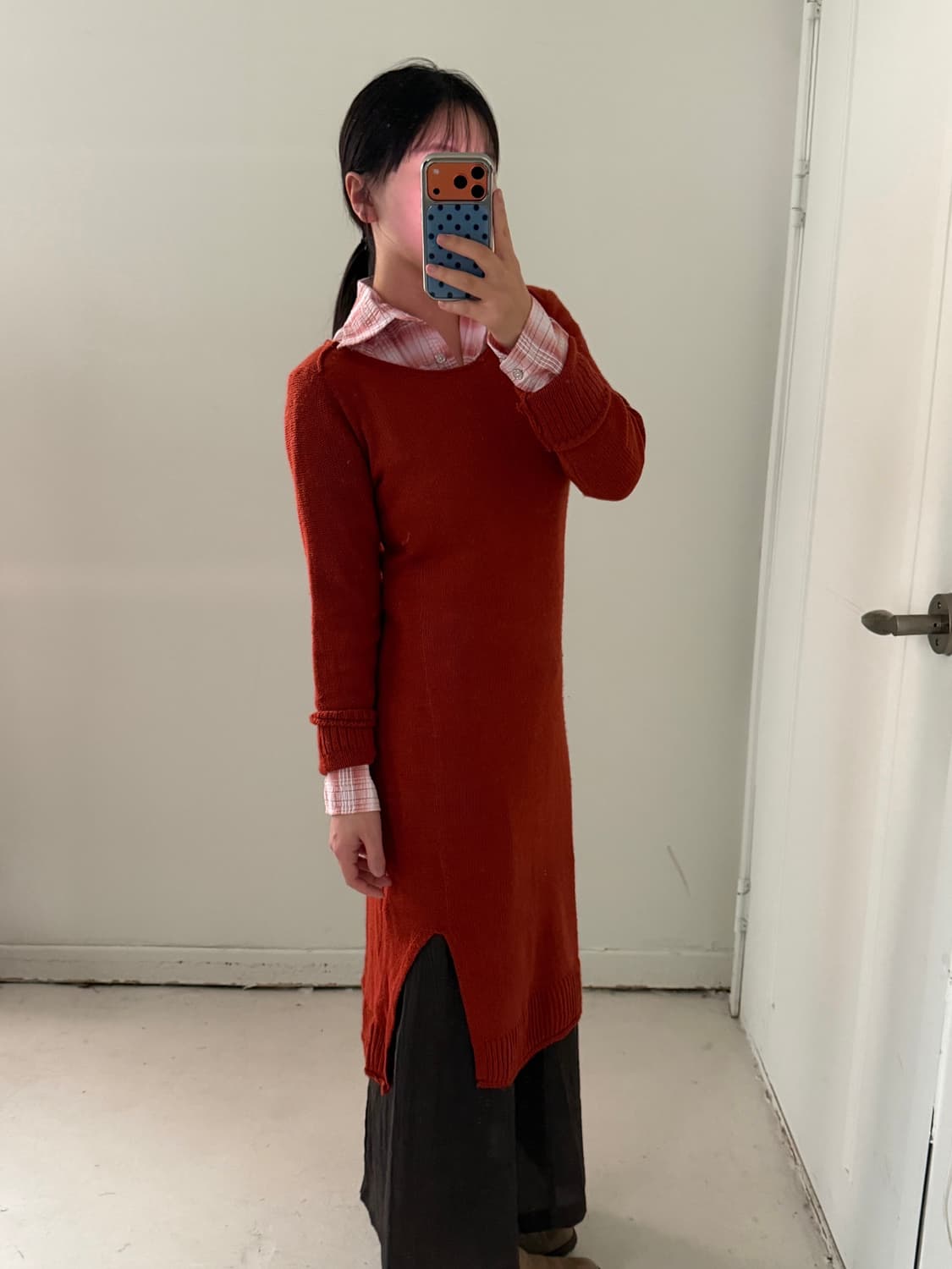 일본빈티지 브릭오렌지 니트 롱원피스 상품이미지2