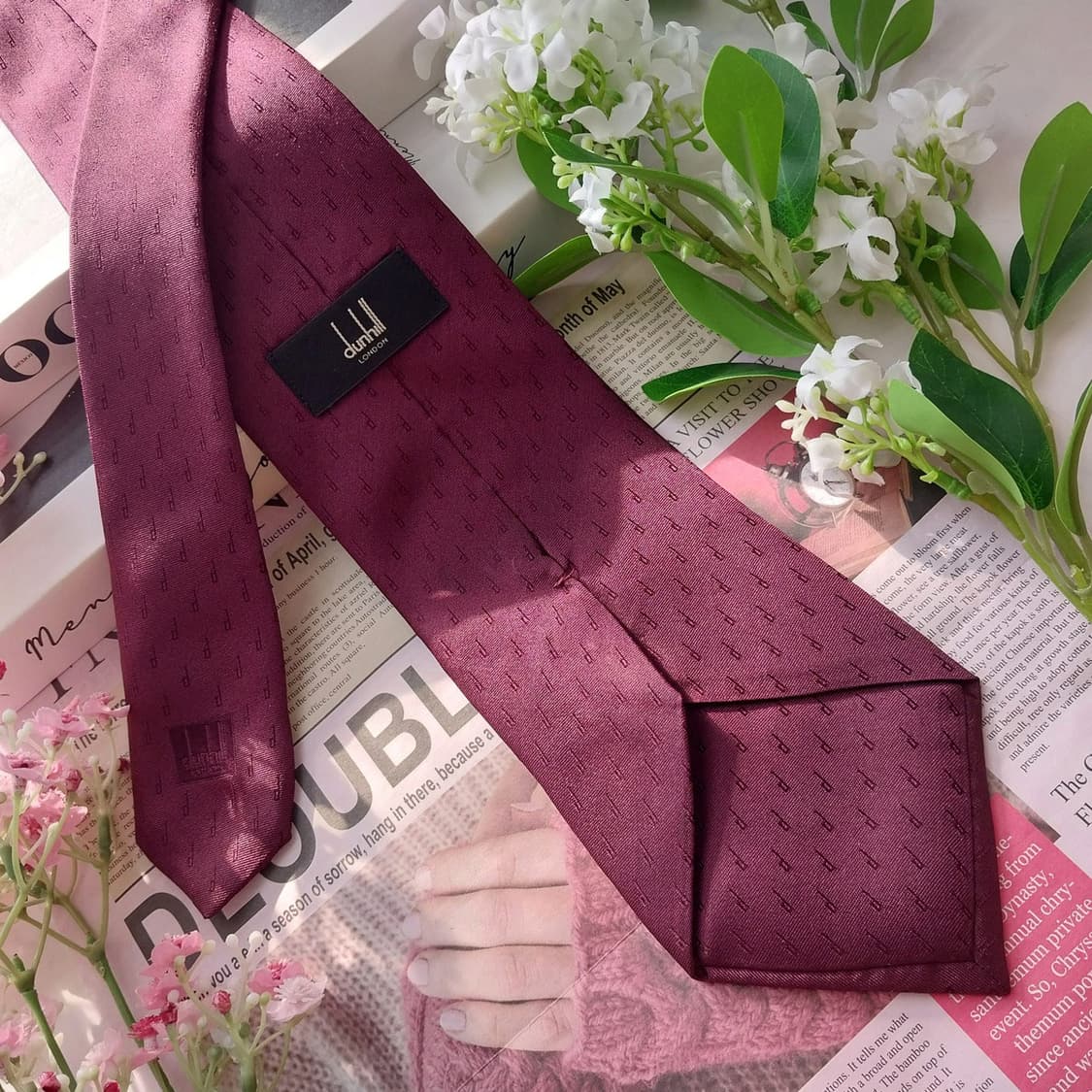 던힐 실크 와인 자카드 로고 넥타이 9.6cm A+등급 K1846
 상품이미지5