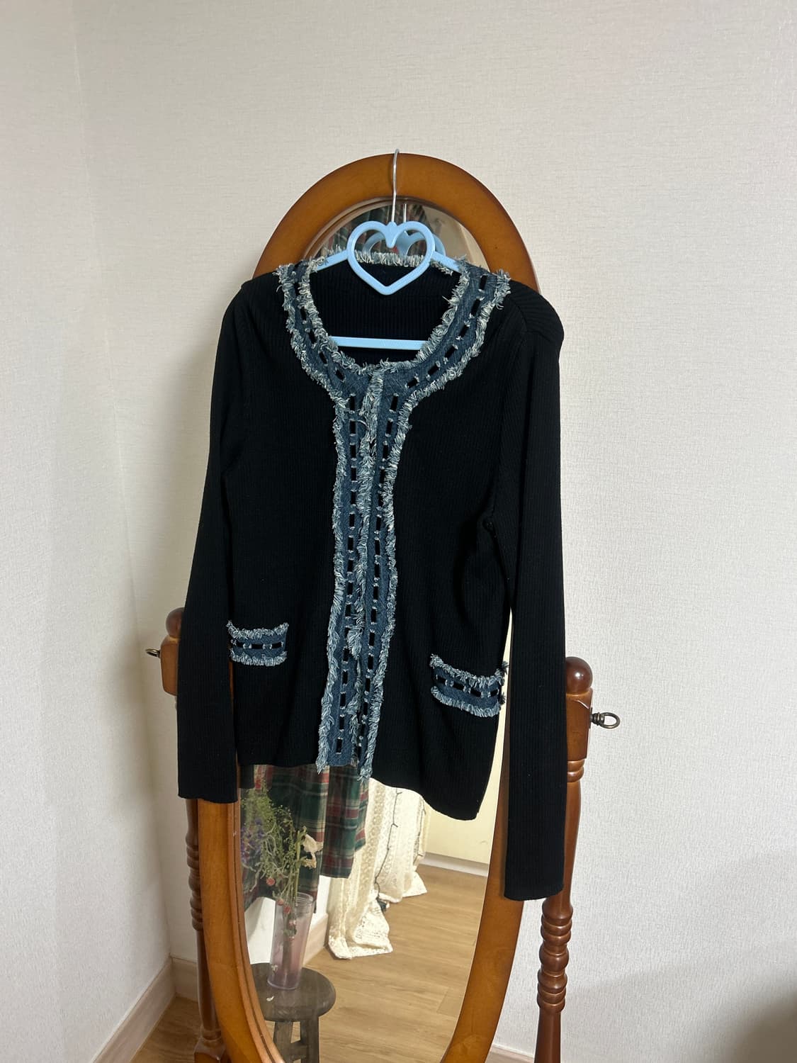 데님 골지 니트 가디건 상품이미지1