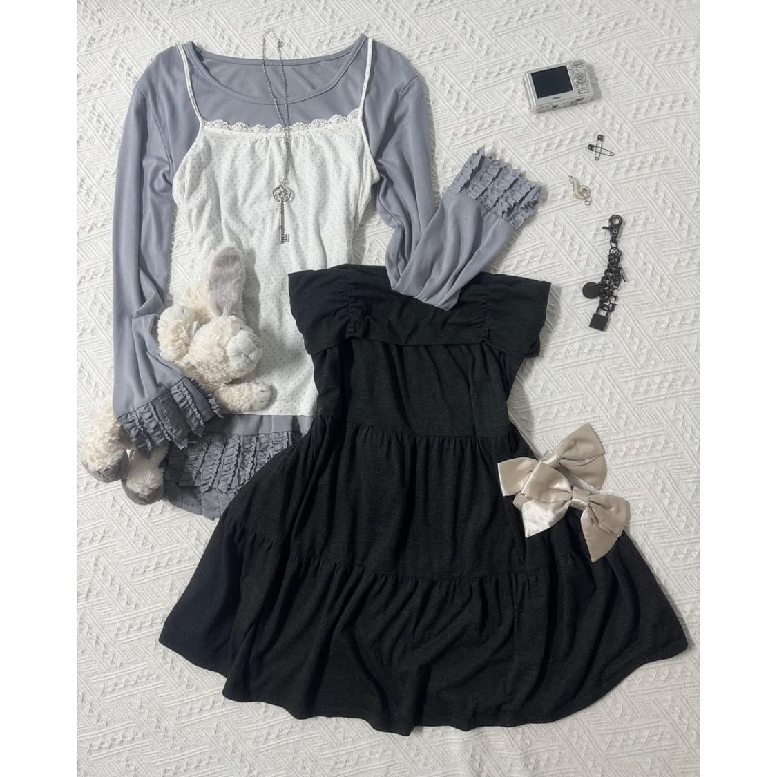 소프트 러플 탑 셔링 스커트 3pcs SET 상품이미지1