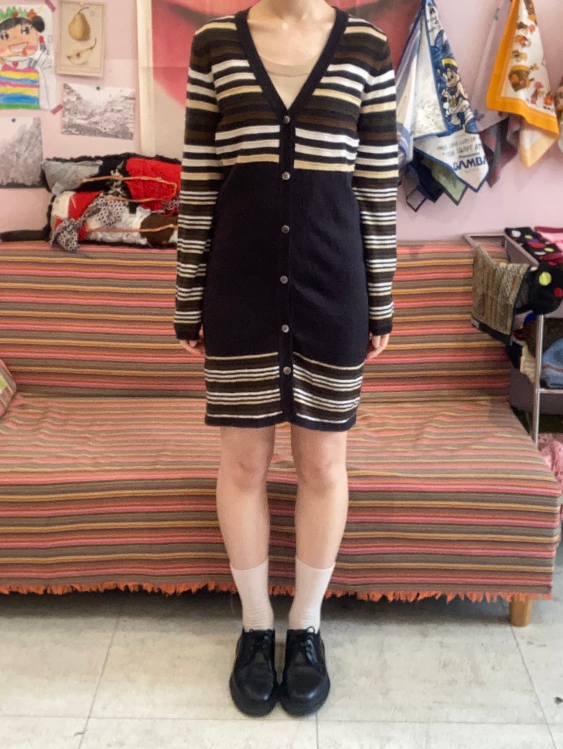 롱 스트라이프 페어리 브이넥 가디건 상품이미지1