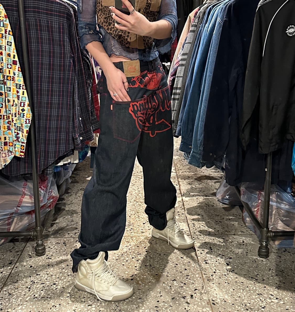 옥토퍼스 아미 프린팅 와이드 데님 상품이미지4