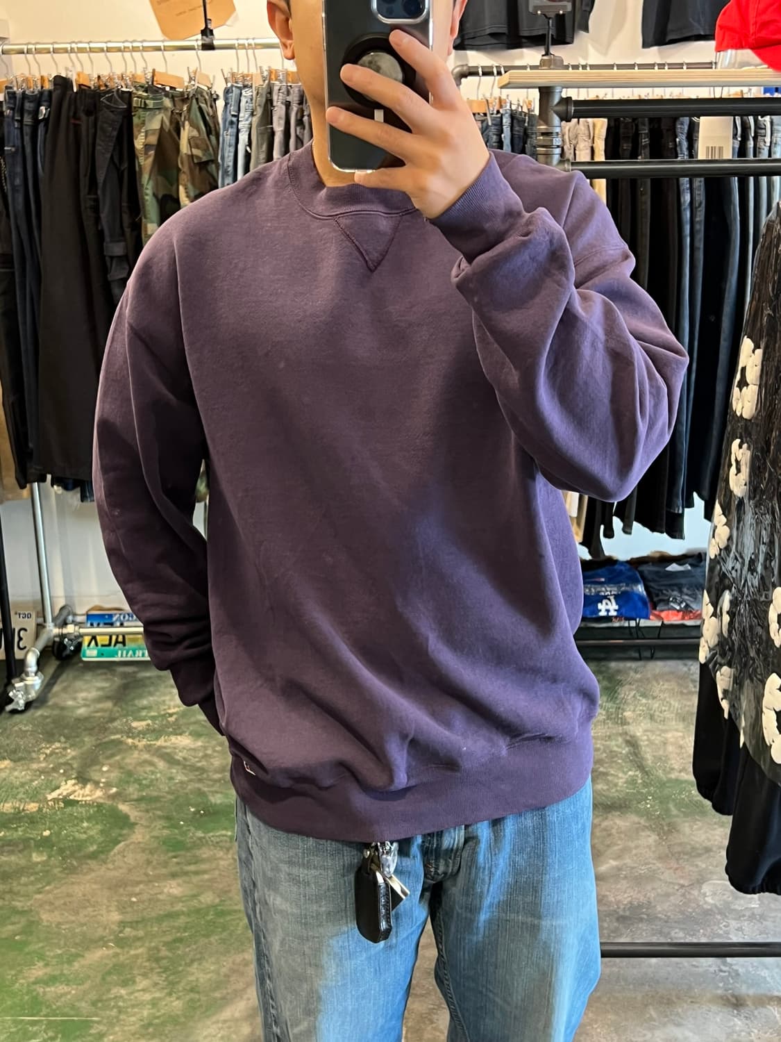 90's [XL] 러셀 애슬레틱 무지 스웻셔츠 퍼플 크루넥 빈티지 상품이미지2