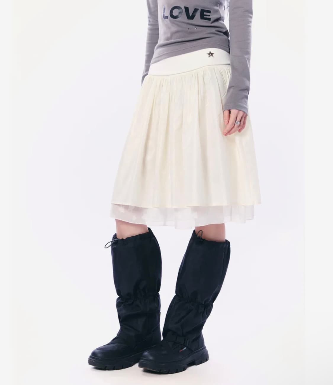 셋업엑스이 쉬폰 레이어드 미디 스커트 크림 상품이미지1