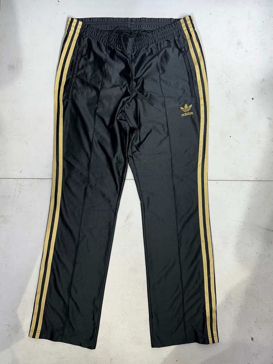 90s 아디다스 블랙 골드 삼선 와이드 파이어버드 추리닝 바지 L 상품이미지4