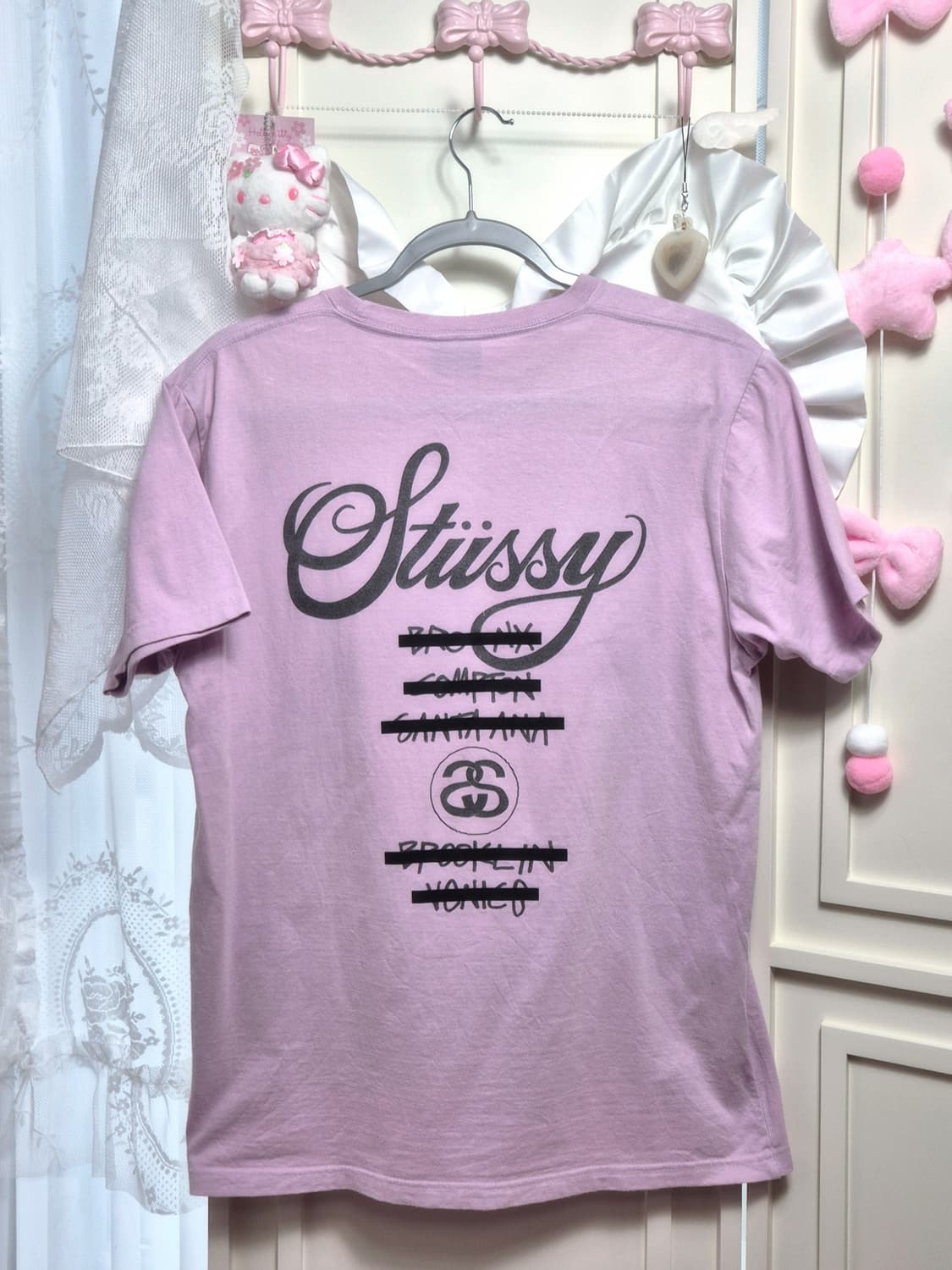 스투시 월드 투어 반팔 티셔츠 라벤더 핑크 회핑 M 사이즈 상품이미지2