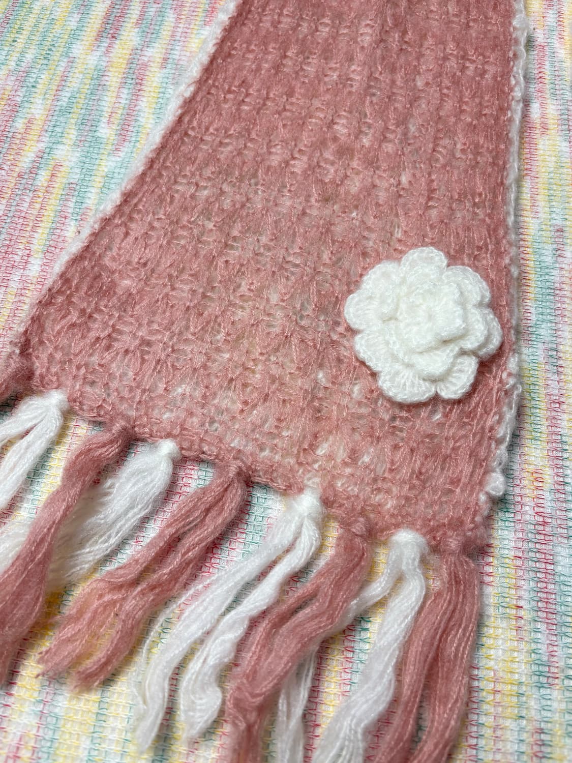 코랄 핑크 플라워 뜨개 머플러 상품이미지8