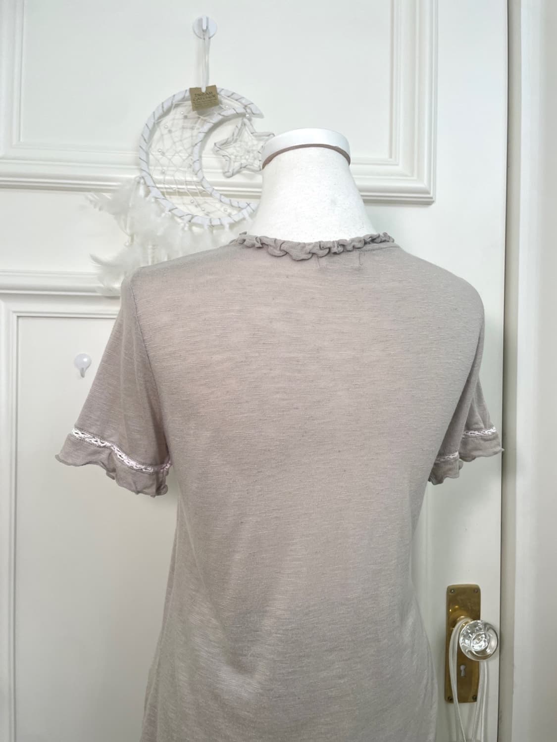 khakigray lace point cotton top(size-L) 상품이미지4