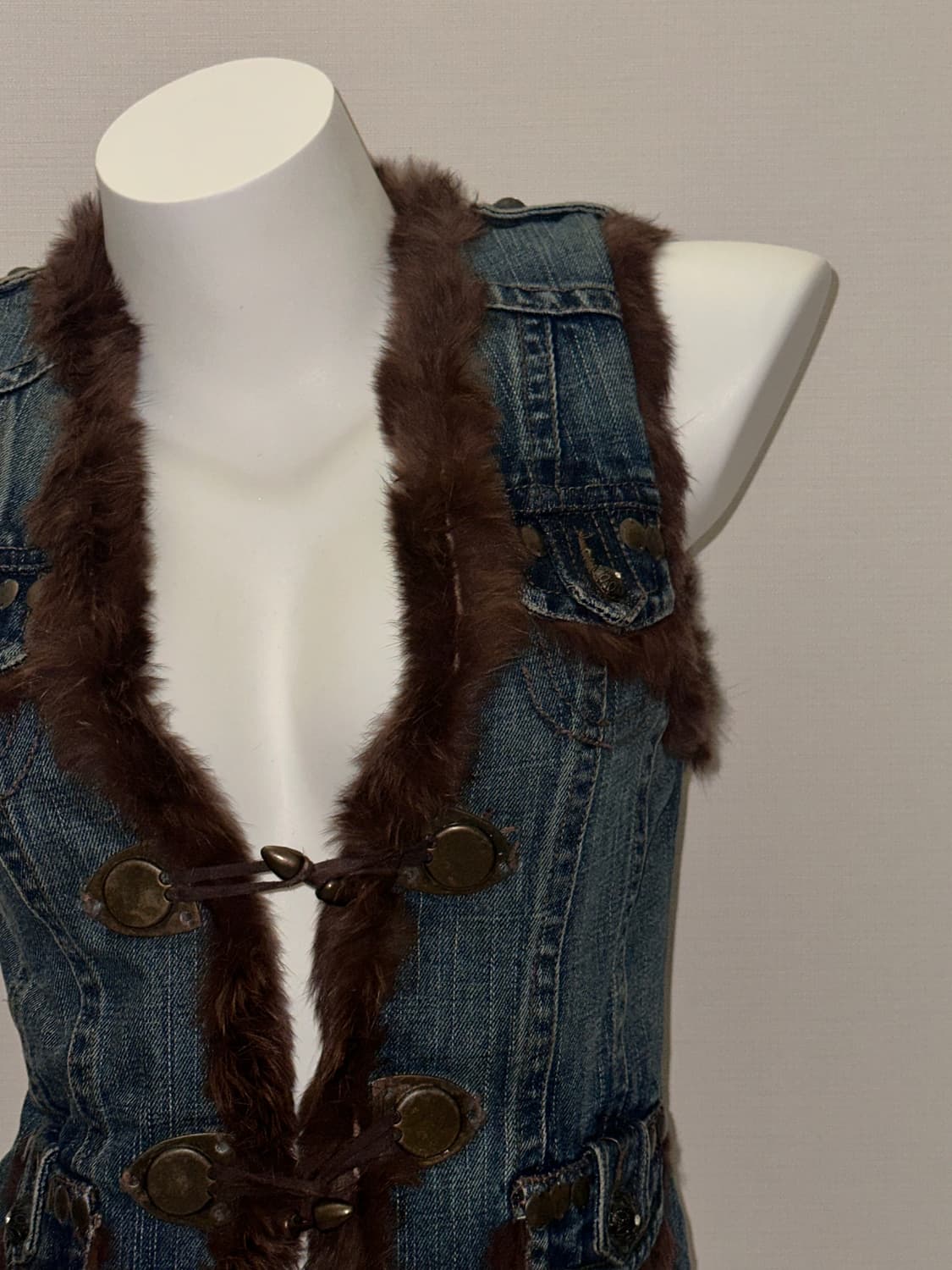 빈티지 퍼 청자켓 베스트 상품이미지2