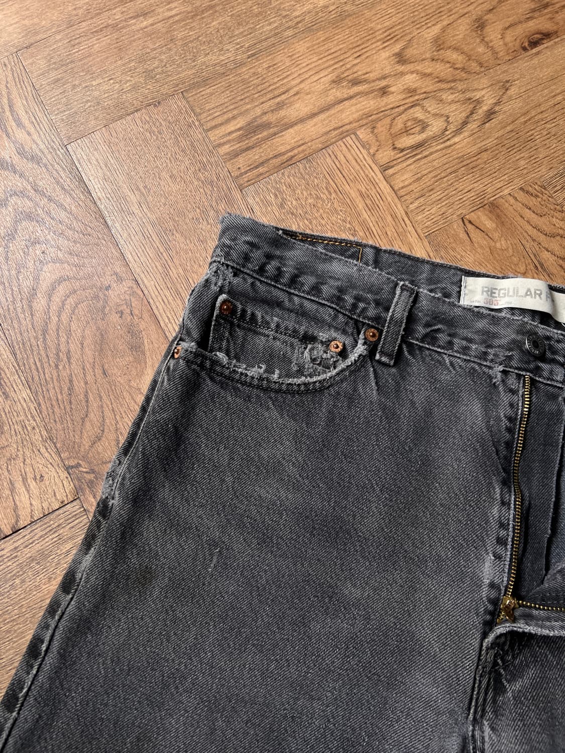 [36]00's 리바이스 505 멕시코제 빈티지 워싱 흑청 데님 팬츠 상품이미지4