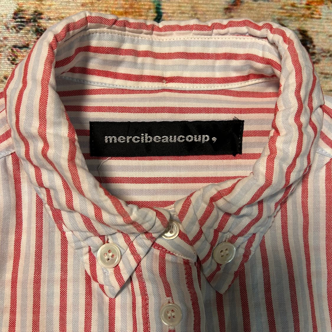 [M] 메르시보꾸 자수로고 스트라이프 셔츠 상품이미지5