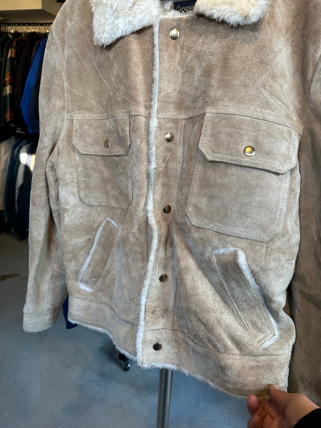 80-90s Grande Bay 헤비 리얼 레더 스웨이드 자켓 상품이미지4