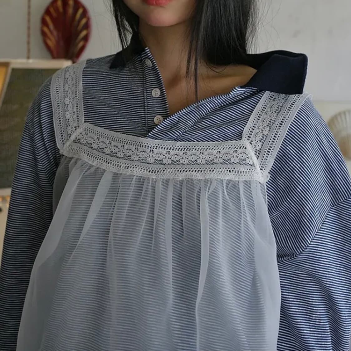 프레클 boxy fit button polo shirt in navy 상품이미지4