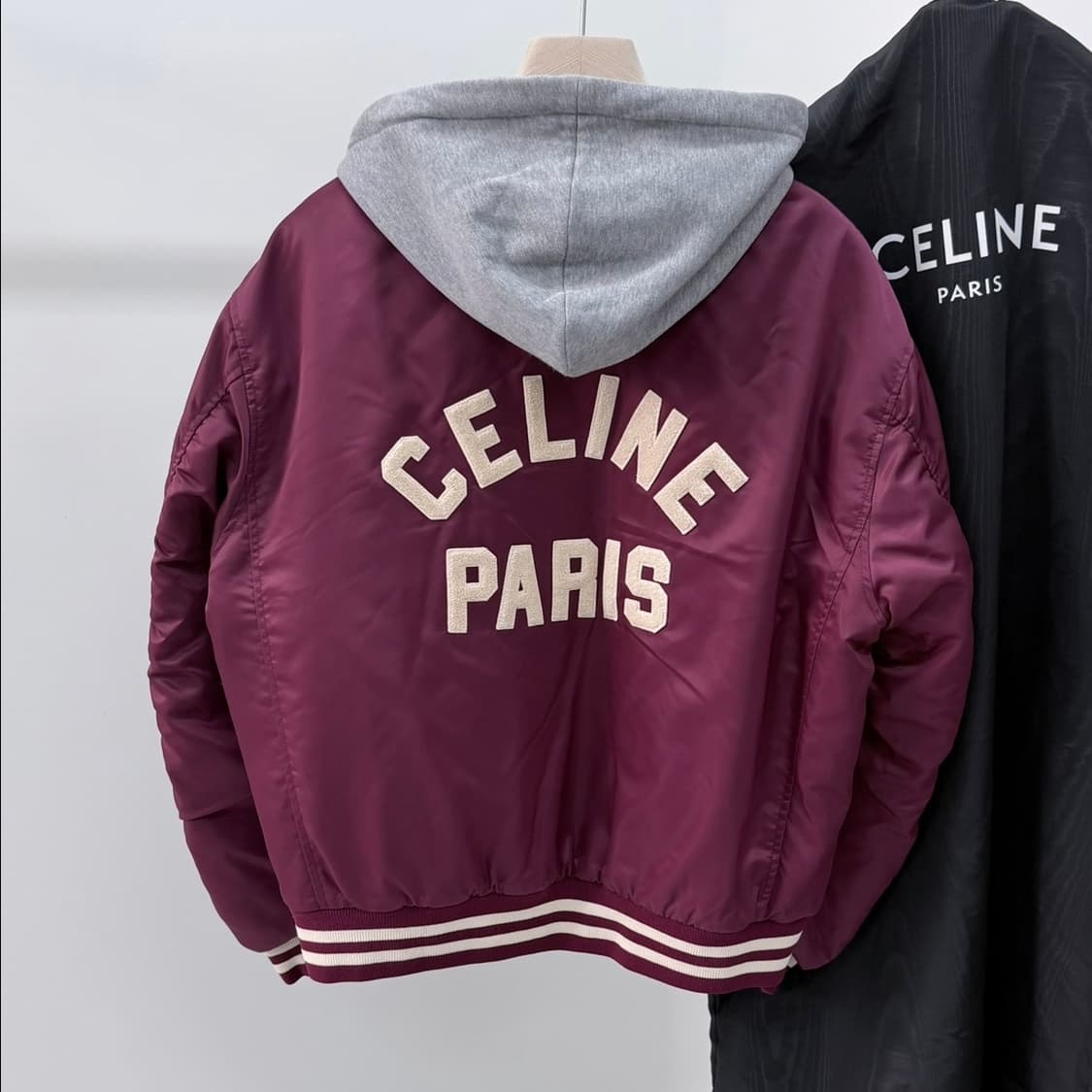 [S+급/44] 셀린느 테디 후드 백로고 봄버 바시티자켓 버건디 상품이미지5