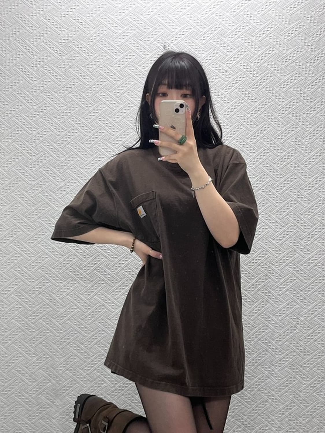 칼하트 빈티지 캐주얼 초코브라운 오버핏 워크 반팔티 L C12634 상품이미지1