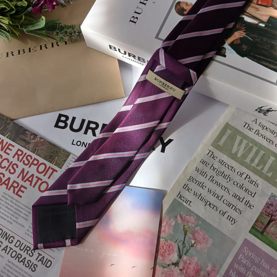 버버리 실크 퍼플 스트라이프 넥타이 6.9cm A+등급 a19658
 상품이미지3
