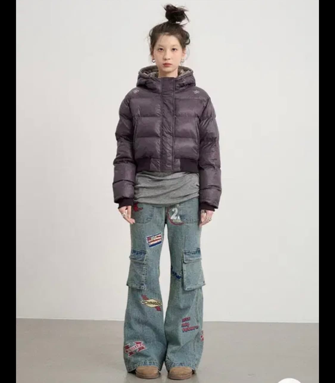 y2k 아키하라 아치하라 achihara어깨자수 크롭 패딩 S 퍼플 상품이미지1